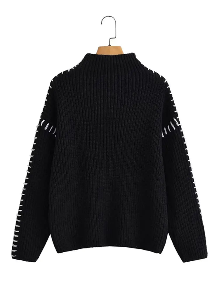 Women Elegant Contrast Stitching Knitted  Kazak