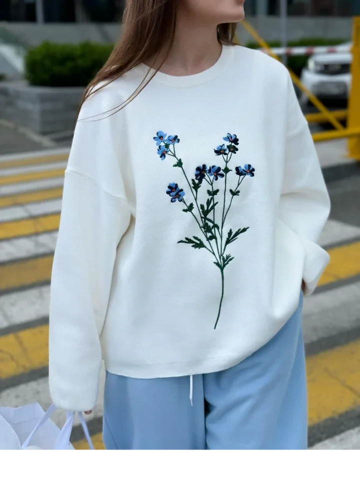 Flower Print Knitted  Round Neck  Kazak