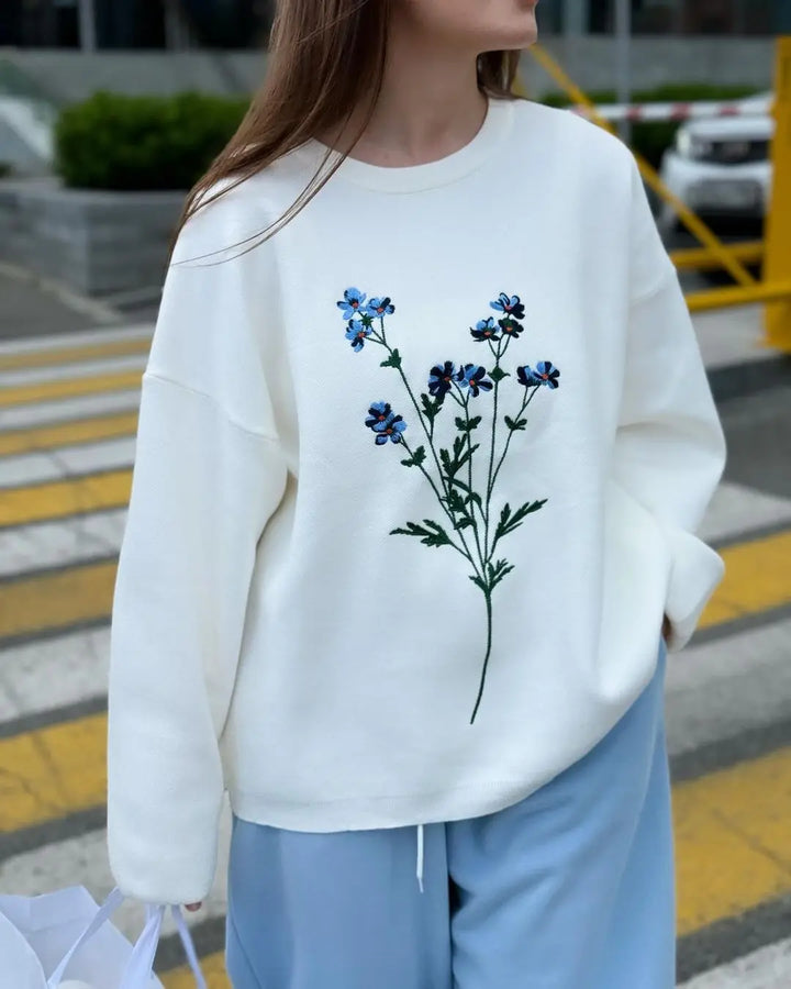 Flower Print Knitted  Round Neck  Kazak