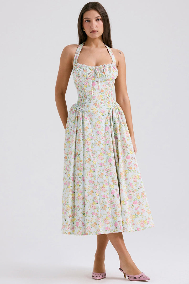 Fiona Floral Halter Midi Elbise