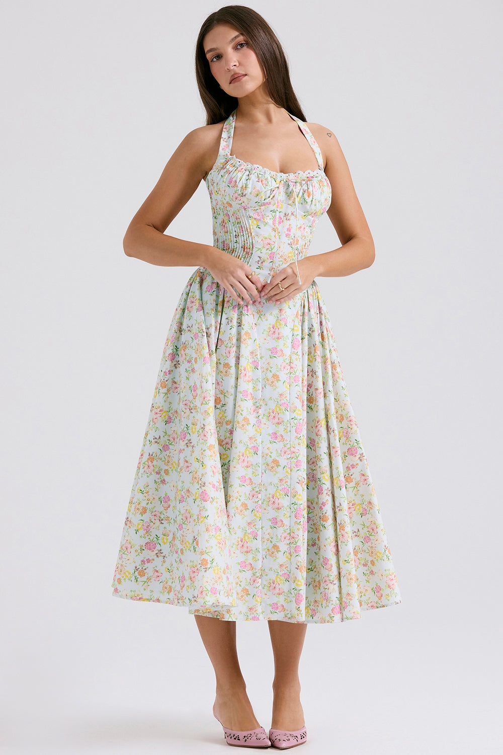 Claire Floral Charm Midi Elbise