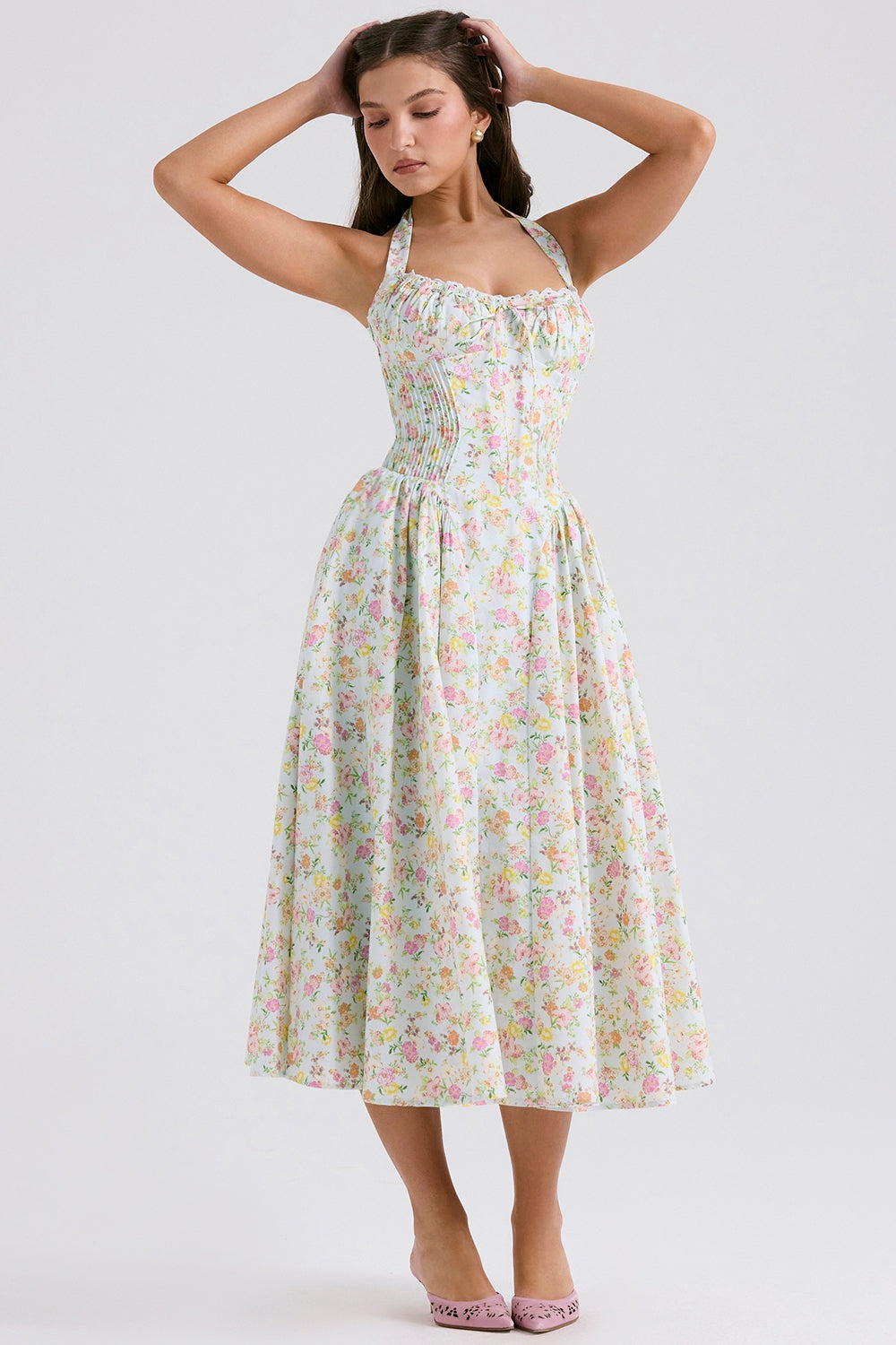 Claire Floral Charm Midi Elbise