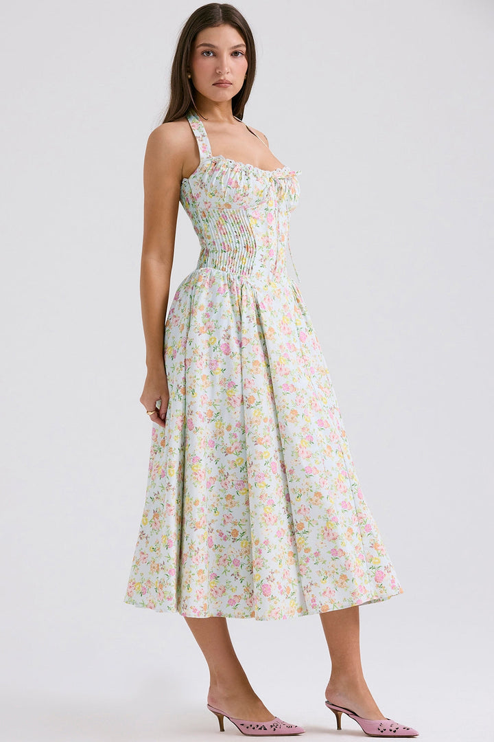 Claire Floral Charm Midi Elbise