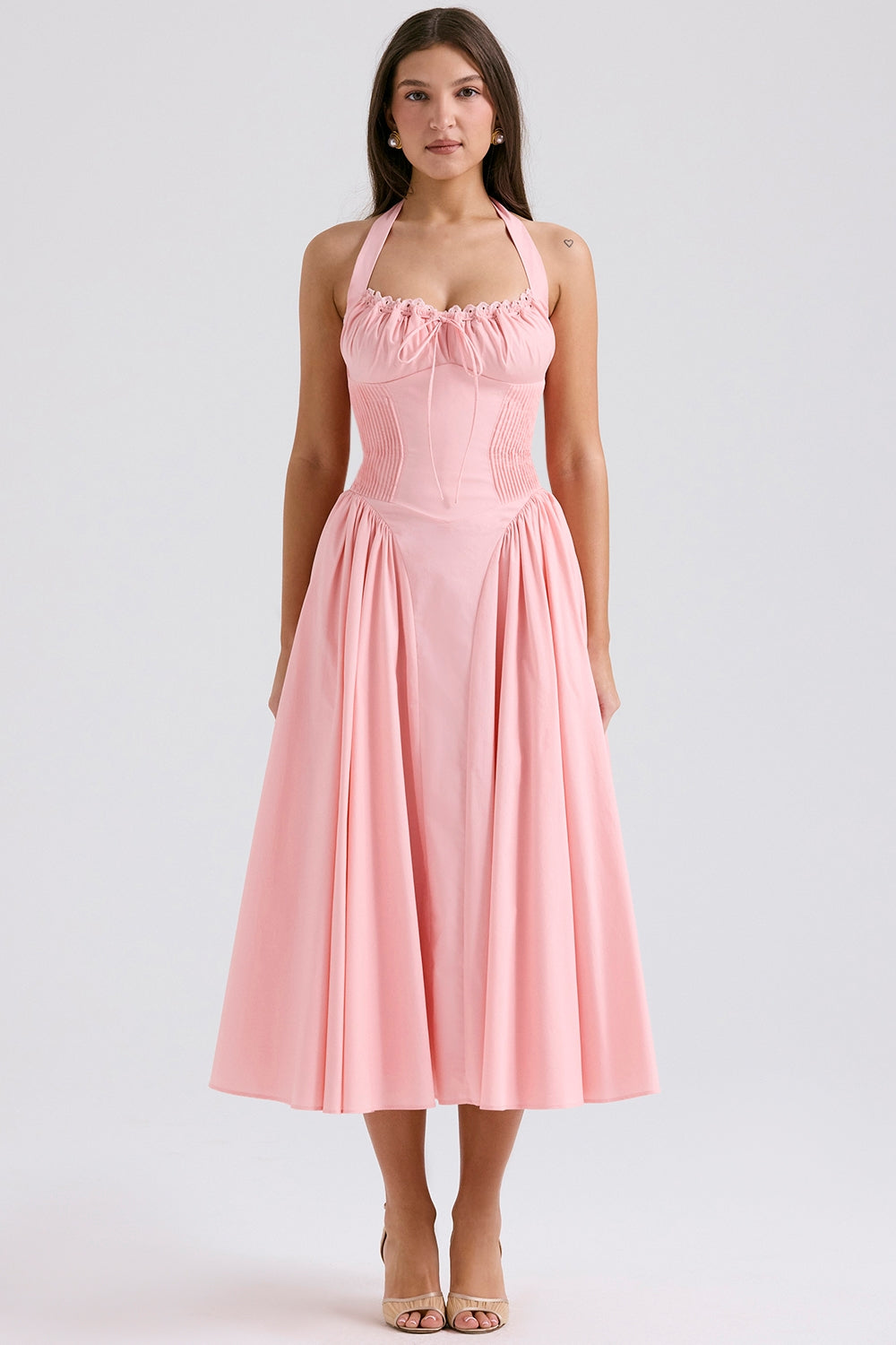 Elara Satin Charm Midi Elbise