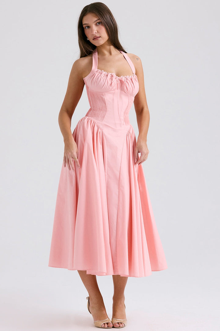 Elara Satin Charm Midi Elbise