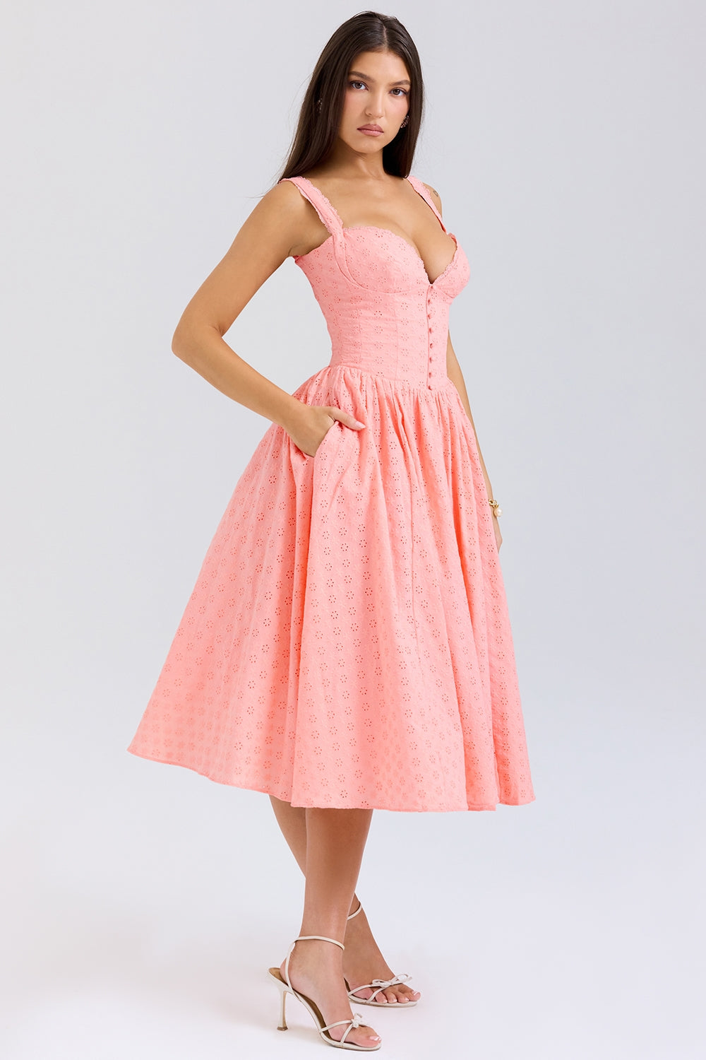 Bella Eyelet Peach Midi Elbise