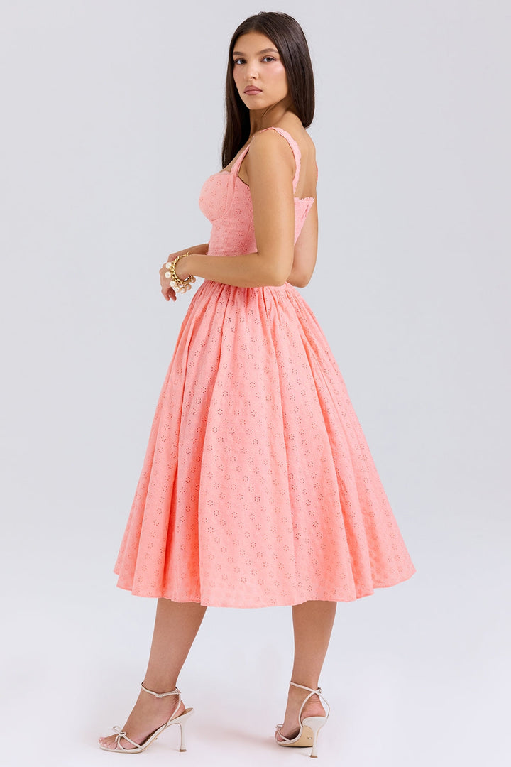 Bella Eyelet Peach Midi Elbise