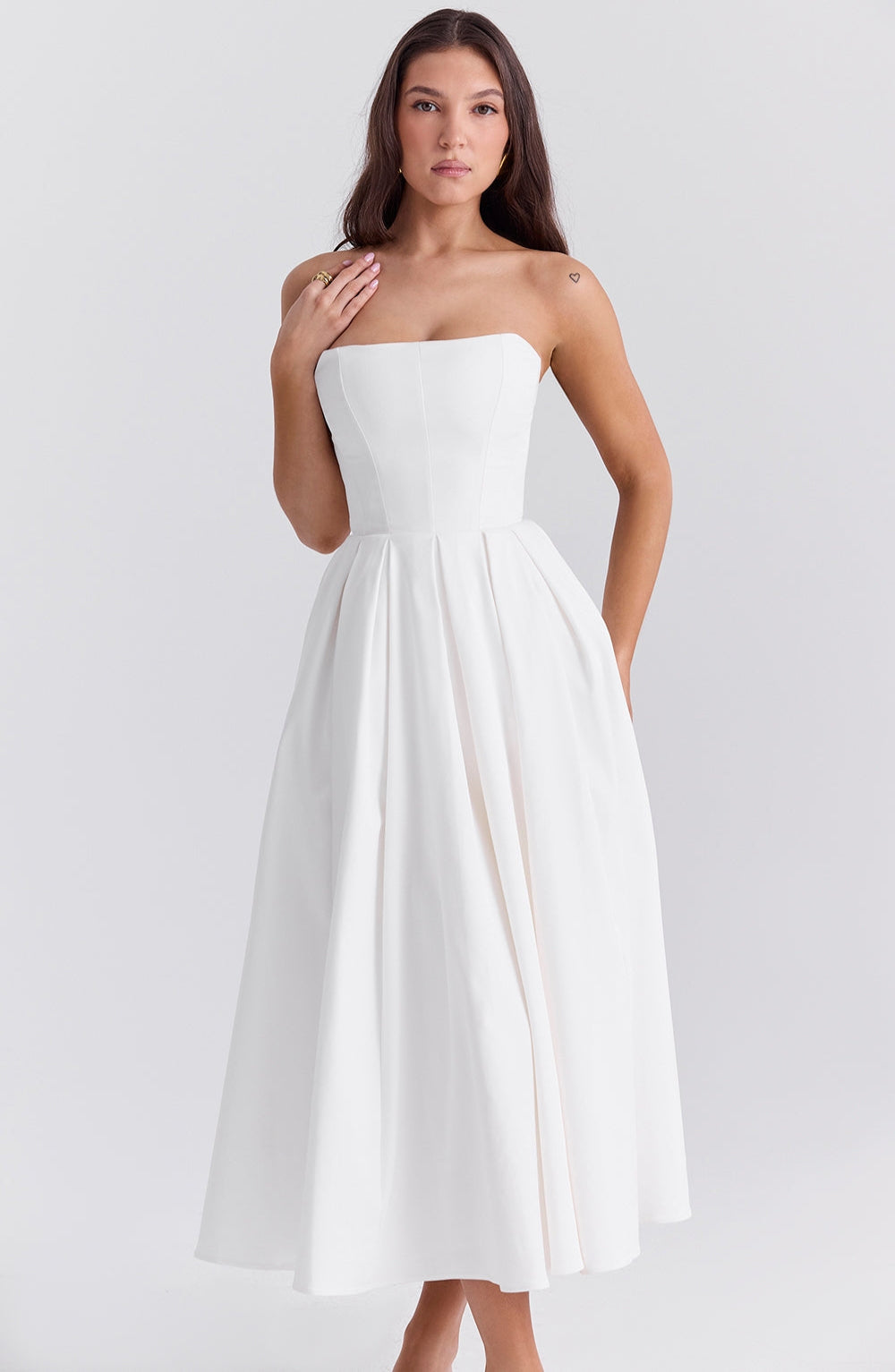 Audrey Strapless Classic Midi Elbise