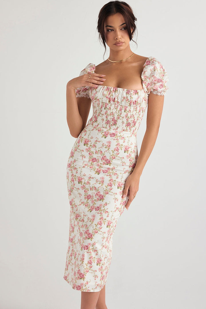 Blossom Reverie Corset Midi Elbise