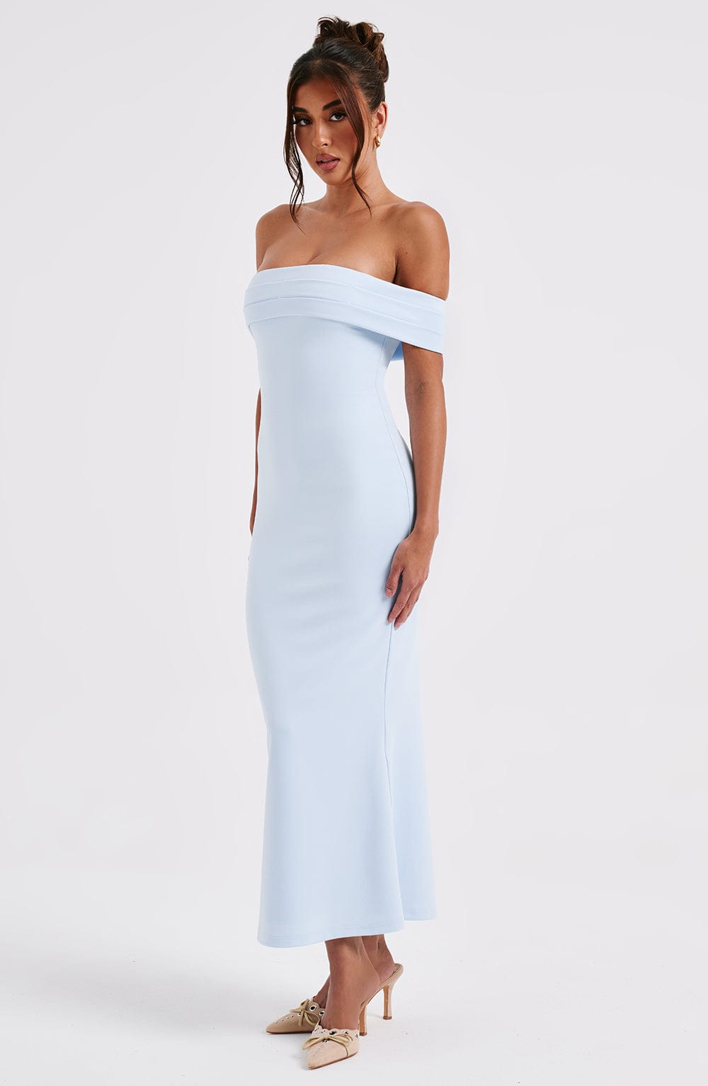 Azure Dreams Off-Shoulder Midi Elbise