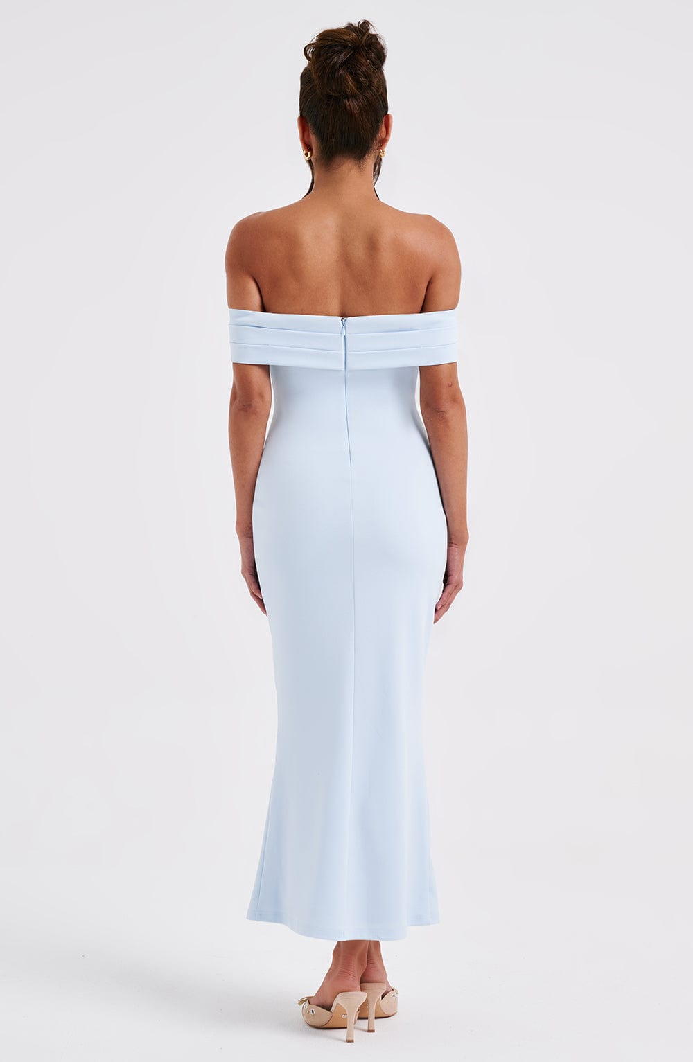 Azure Dreams Off-Shoulder Midi Elbise