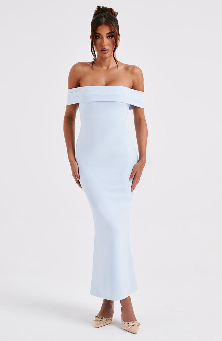 Azure Dreams Off-Shoulder Midi Elbise