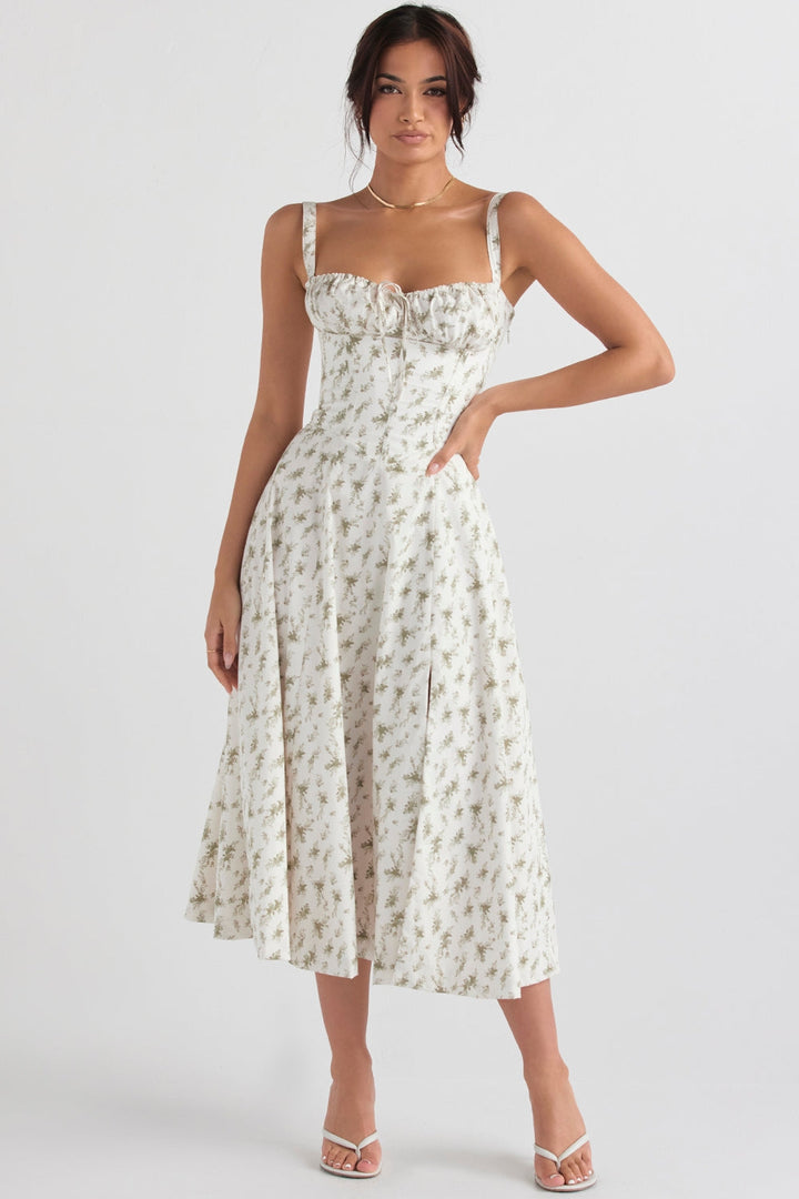 Elara Floral Corset Midi Elbise