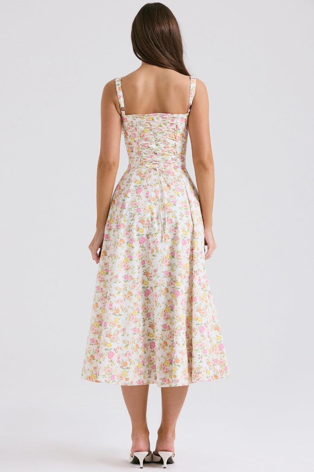 Floral Bloom Corset Midi Elbise