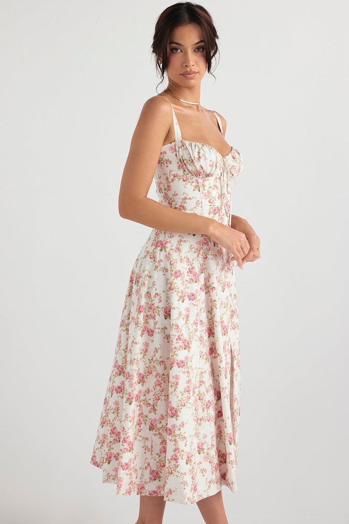 Floral Corset Midi Elbise