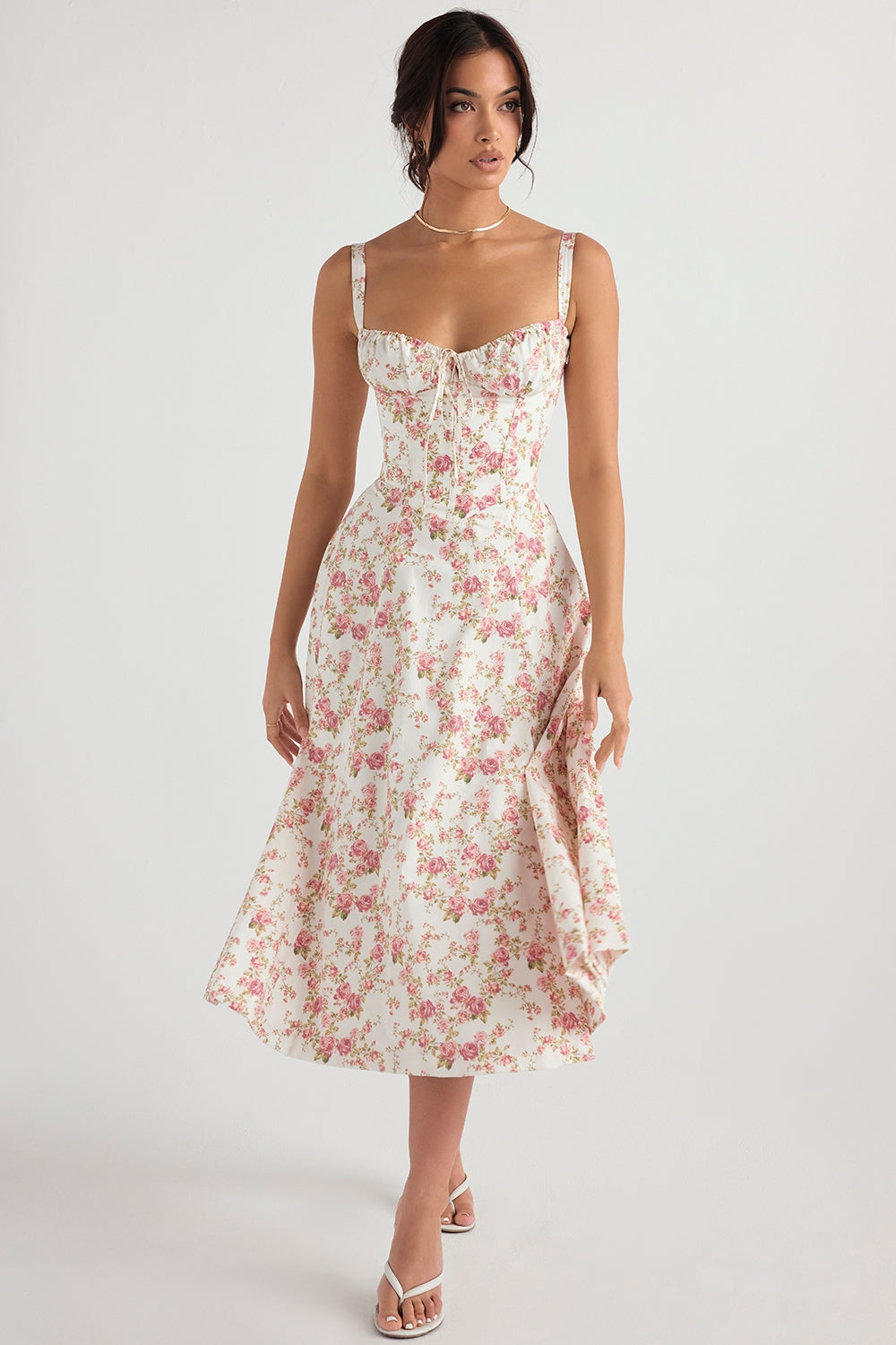 Floral Corset Midi Elbise