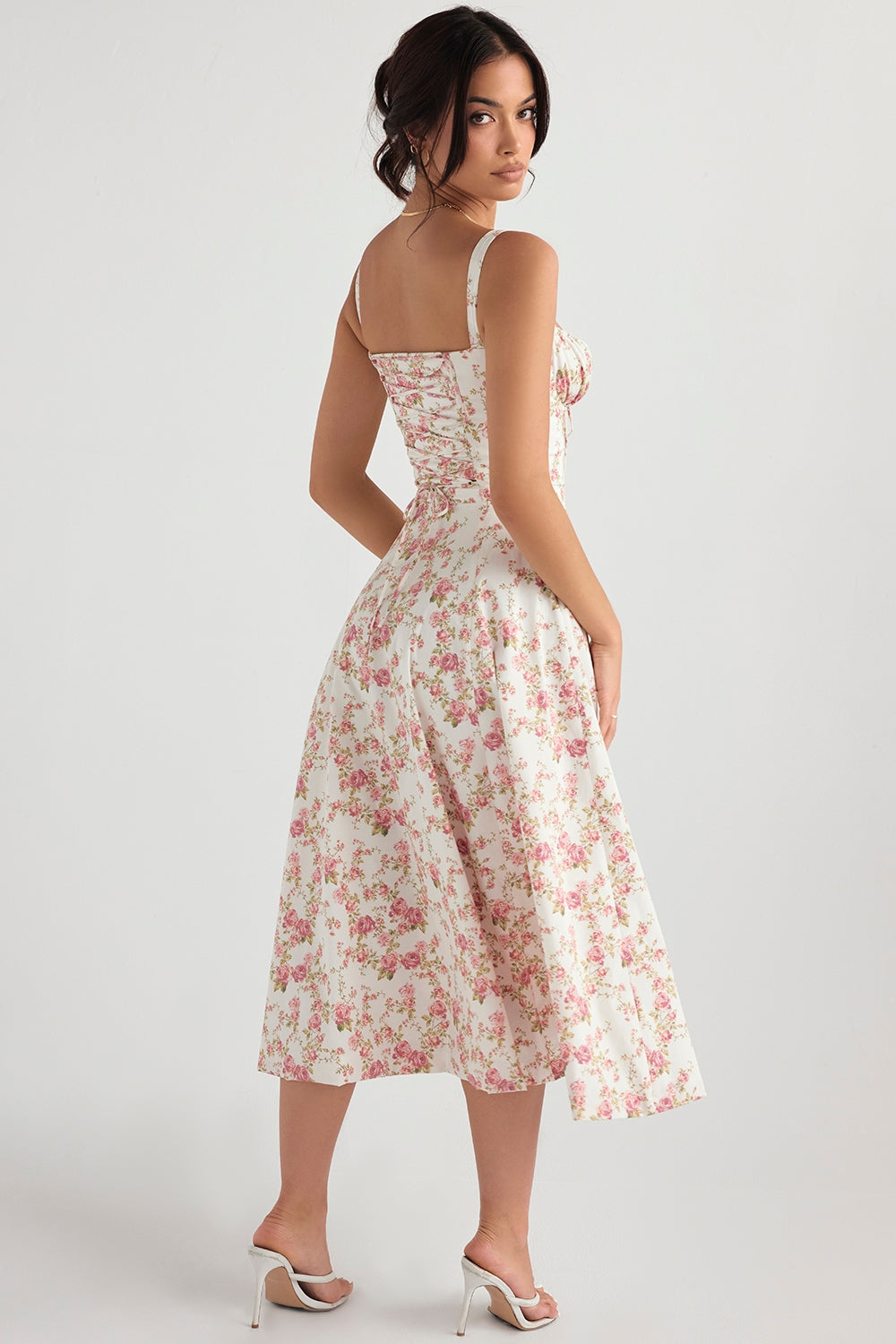 Floral Corset Midi Elbise