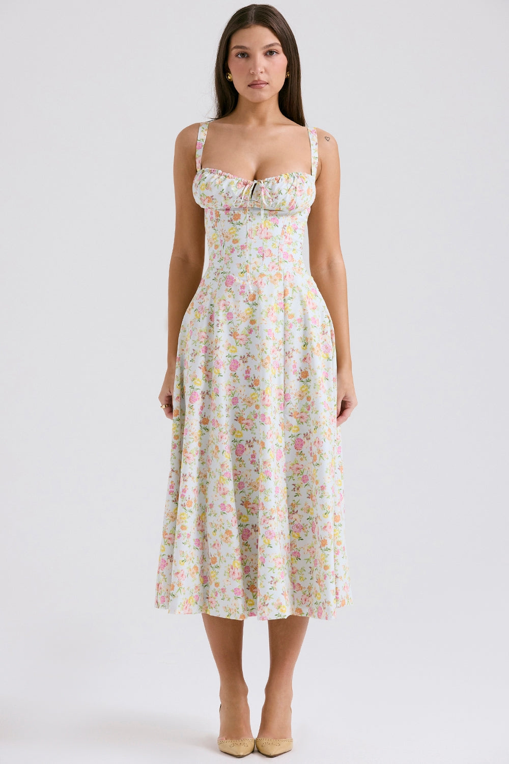 Fiona Floral Halter Midi Elbise