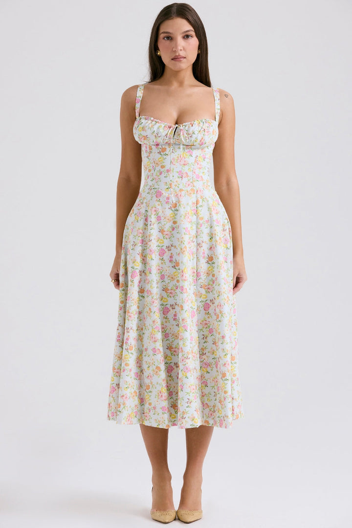 Fiona Floral Halter Midi Elbise