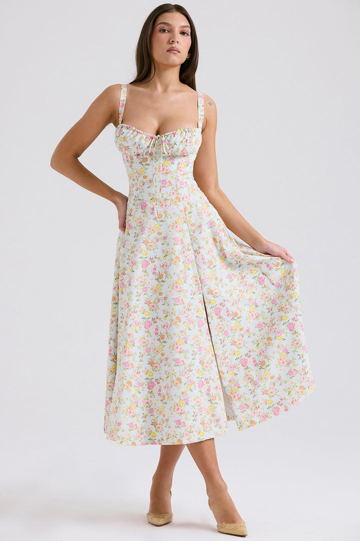 Fiona Floral Halter Midi Elbise