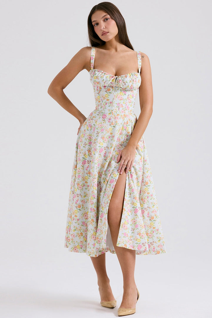 Fiona Floral Halter Midi Elbise