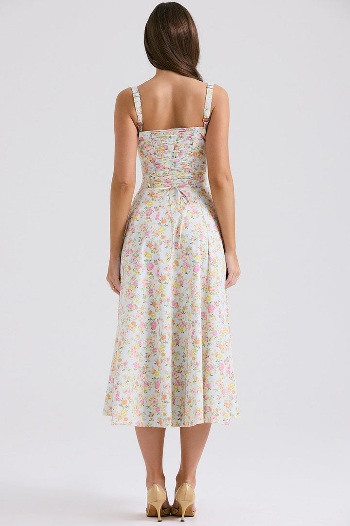 Fiona Floral Halter Midi Elbise