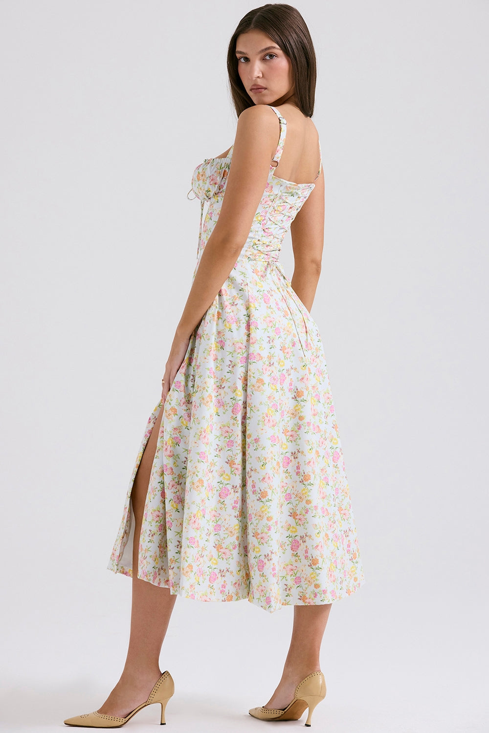 Fiona Floral Halter Midi Elbise