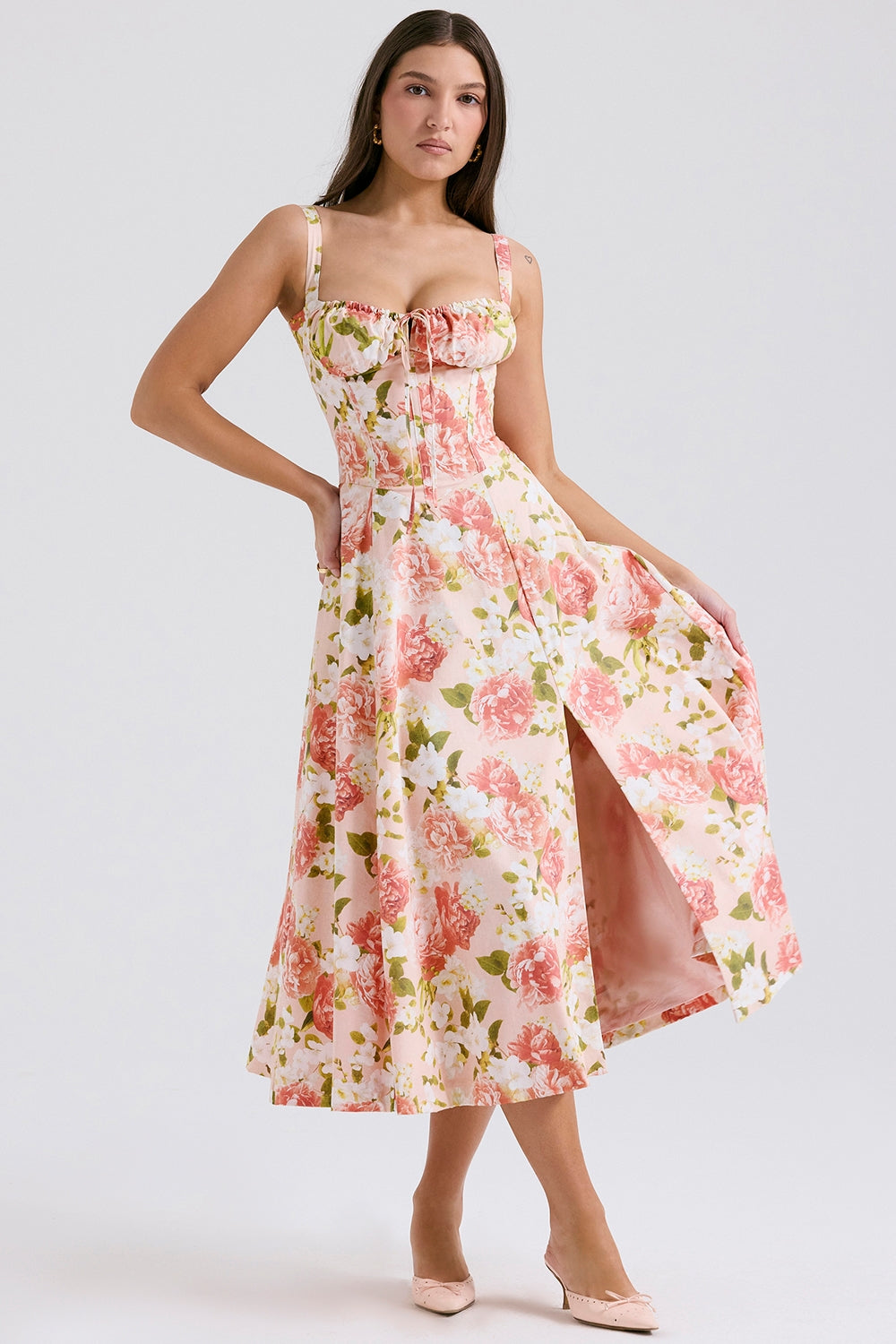 Evelyn Corset Floral Midi Elbise