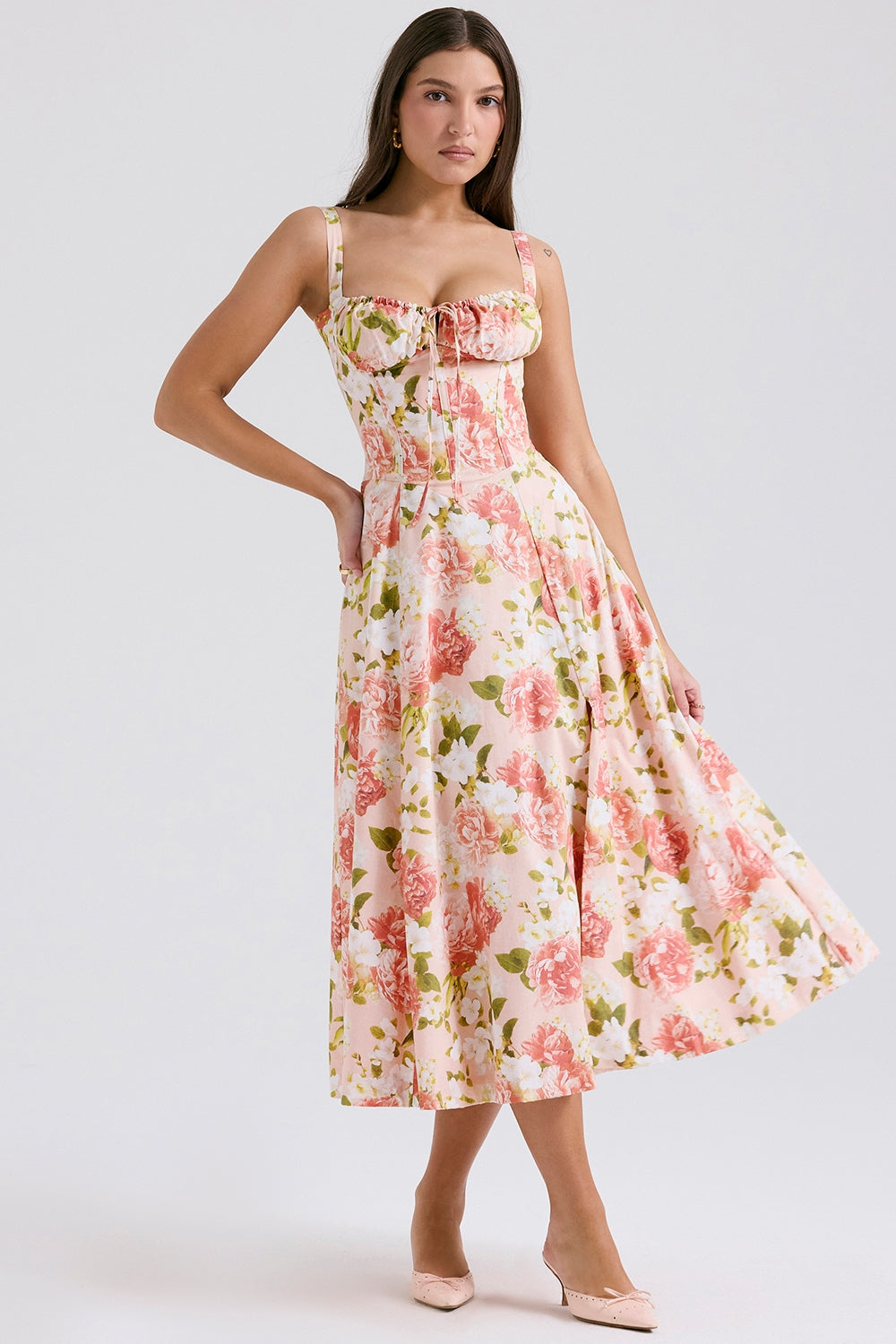 Evelyn Corset Floral Midi Elbise