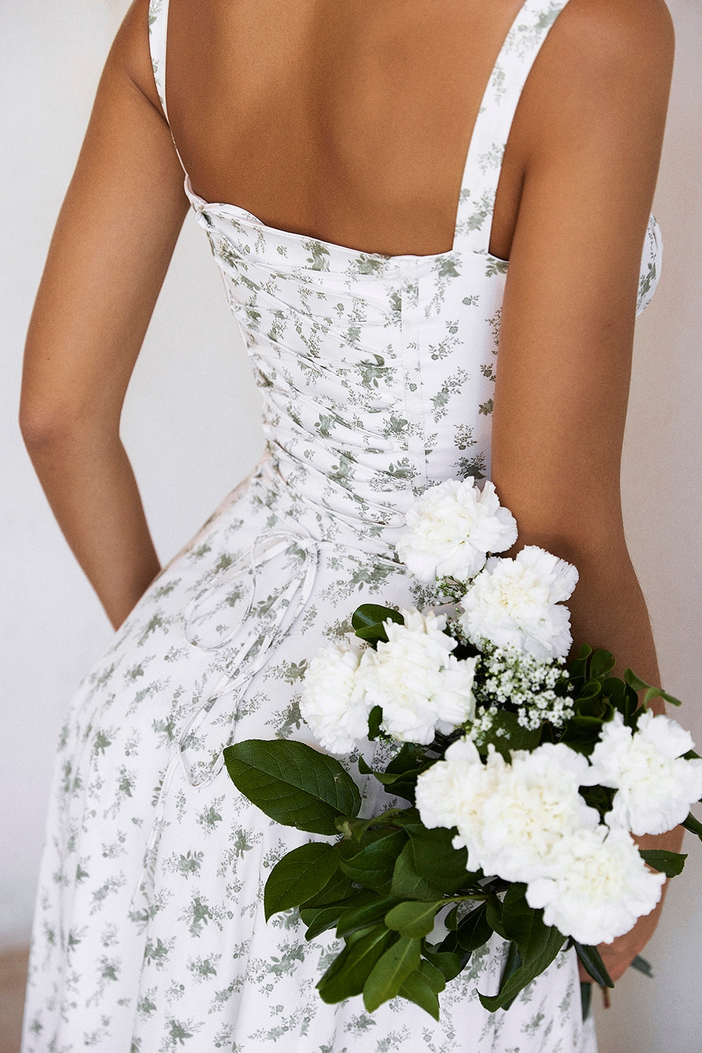 Elara Floral Corset Midi Elbise