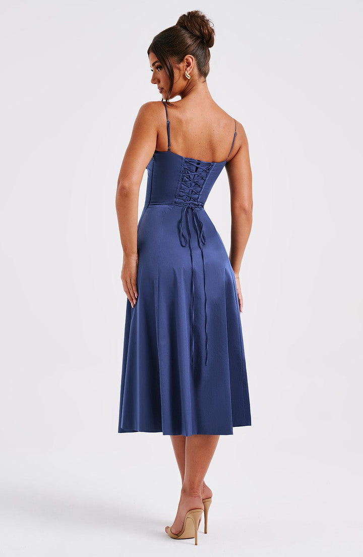 Deanna Navy Midi Elbise