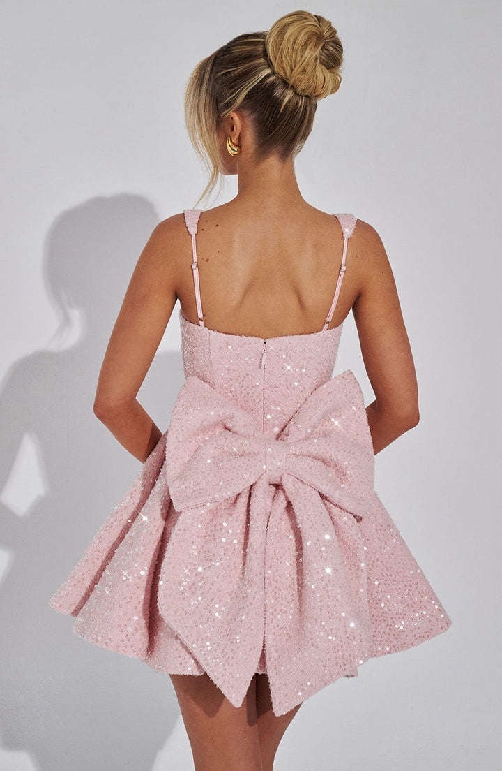 Blush Bow Parıltılı Mini Elbise