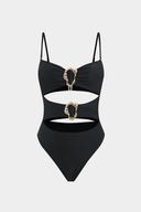Rosvell Noir Jewel Cut-Out Swimsuit