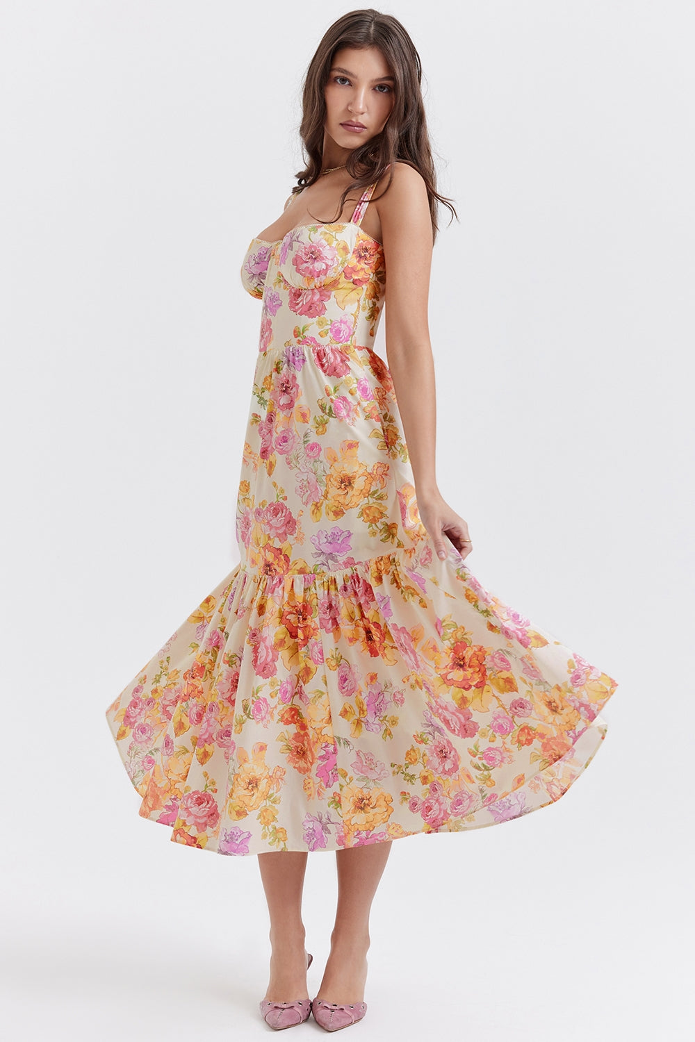 Elia Radiant Floral Midi Elbise