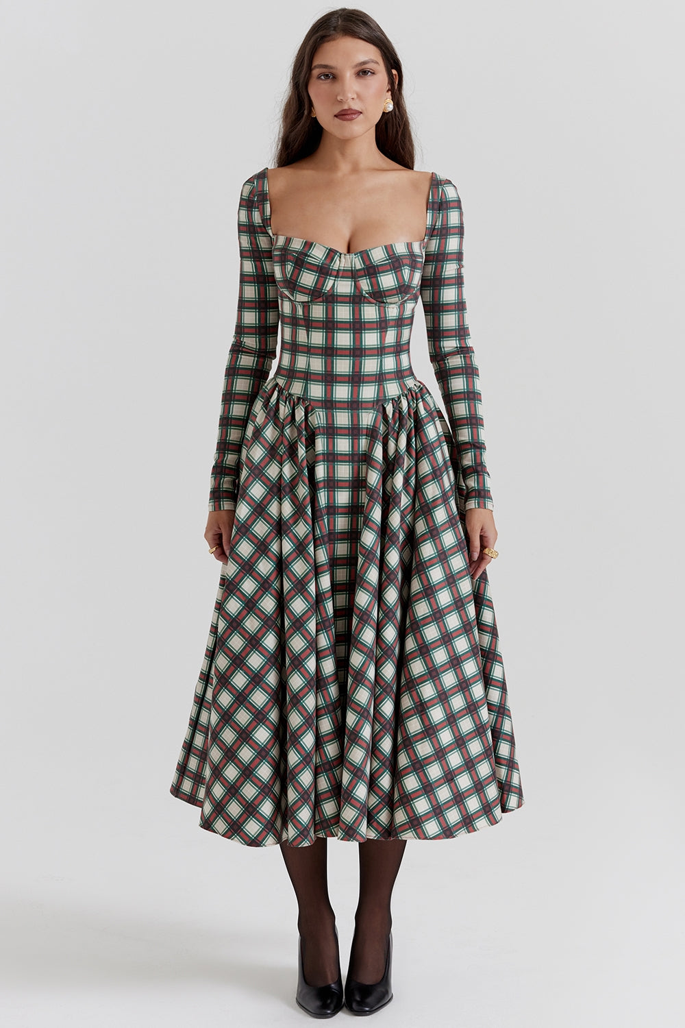 Elora Plaid Corset Midi Elbise