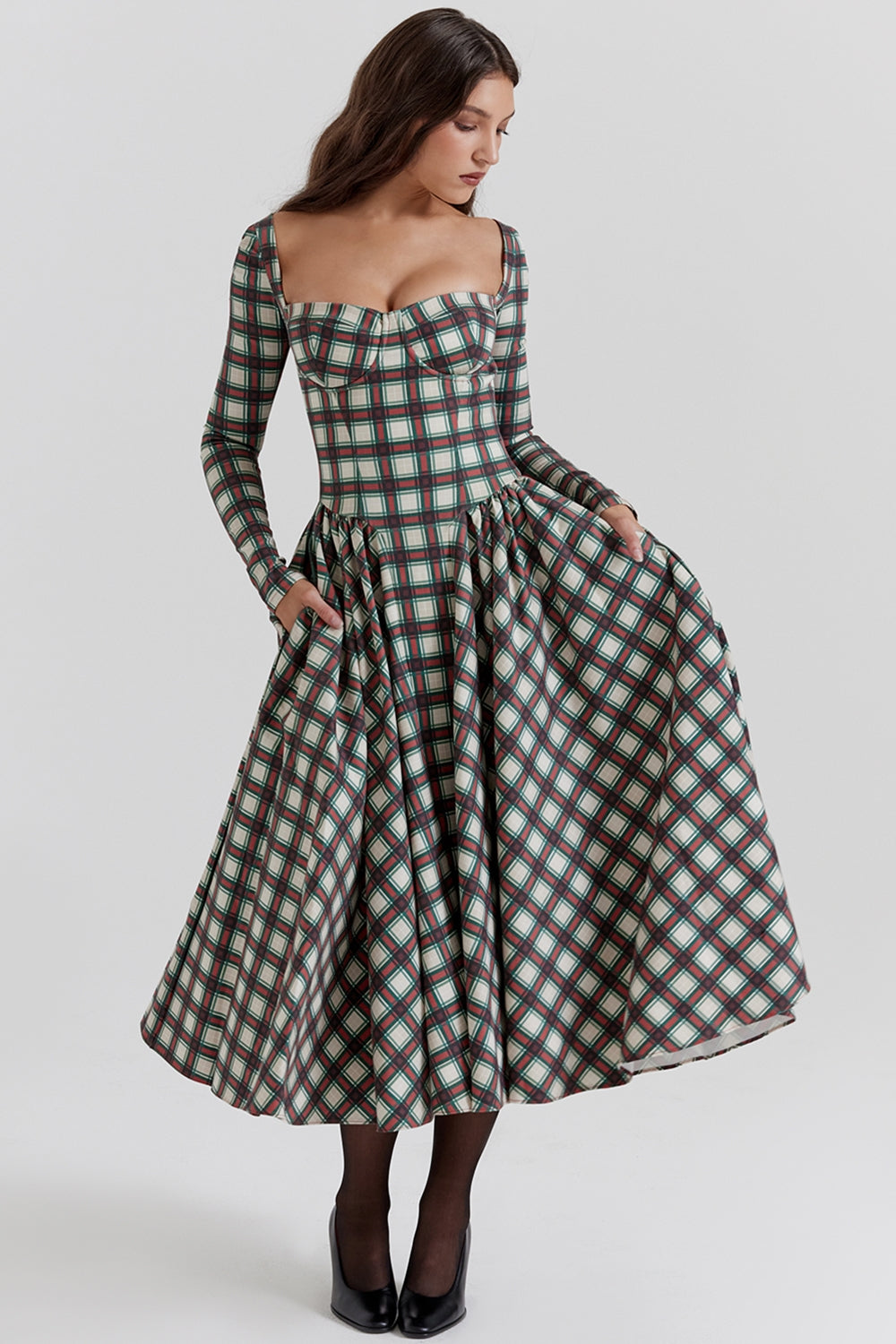 Elora Plaid Corset Midi Elbise