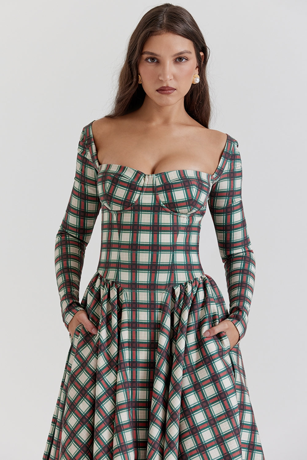 Elora Plaid Corset Midi Elbise