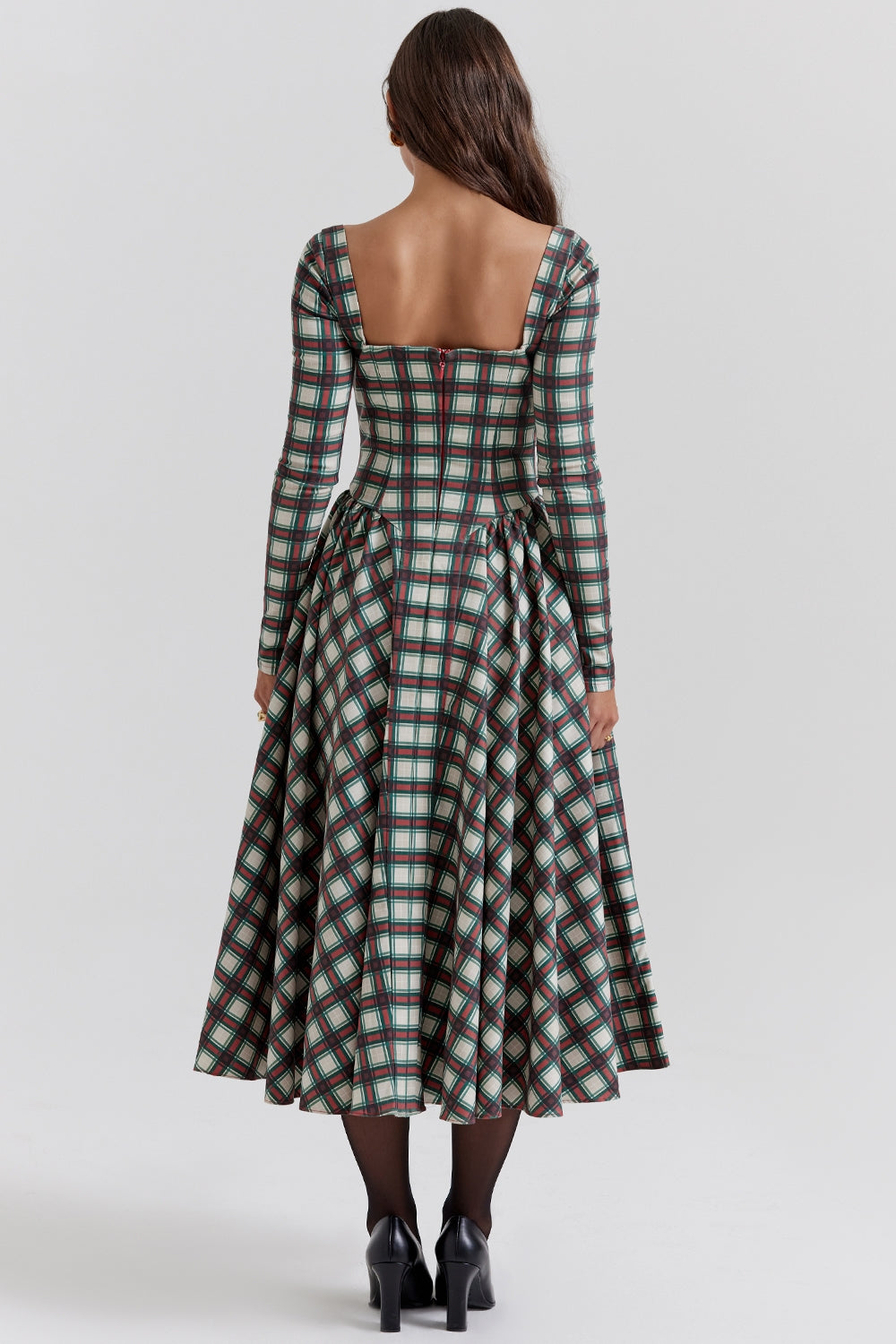 Elora Plaid Corset Midi Elbise