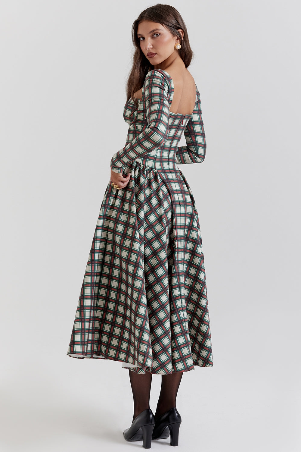 Elora Plaid Corset Midi Elbise