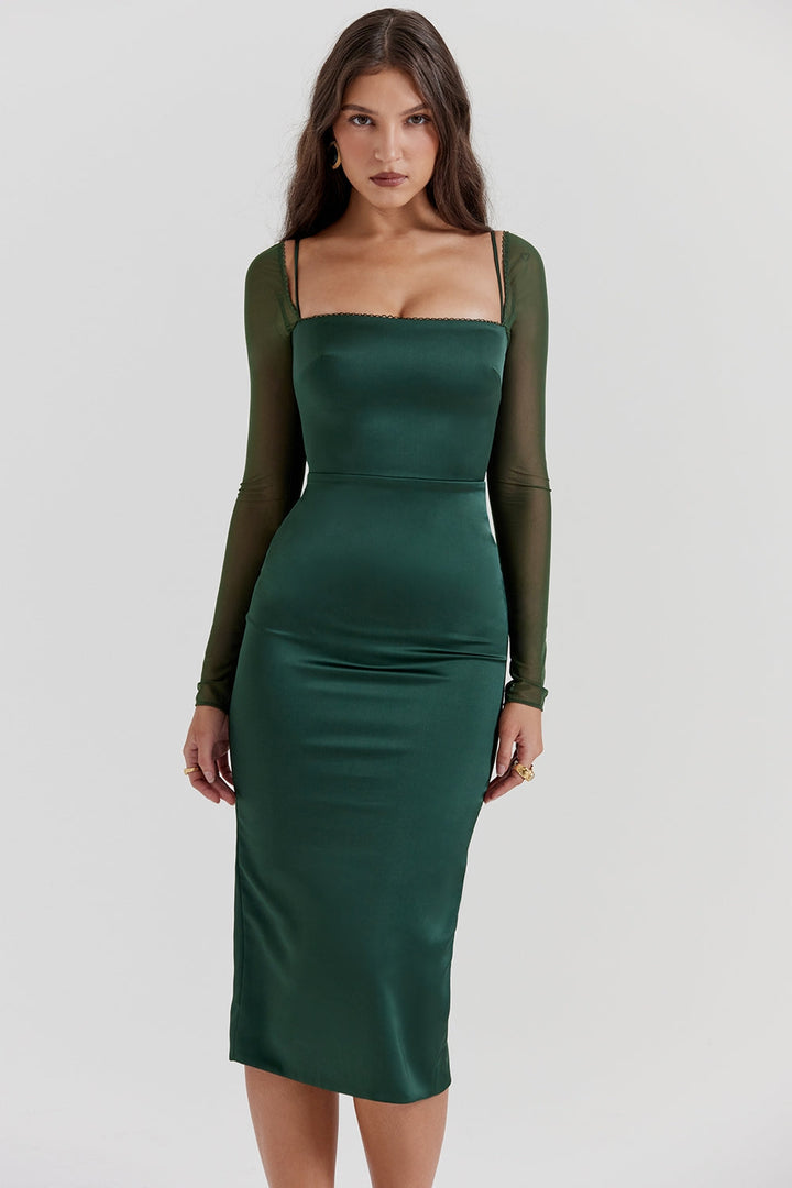 Ellica Satin Midi Elbise