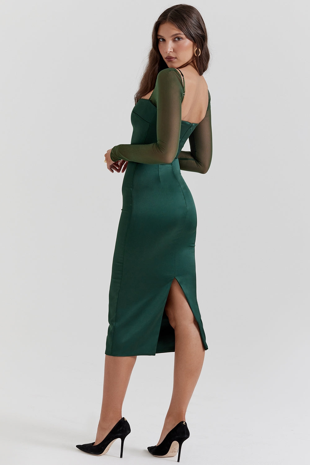 Ellica Satin Midi Elbise