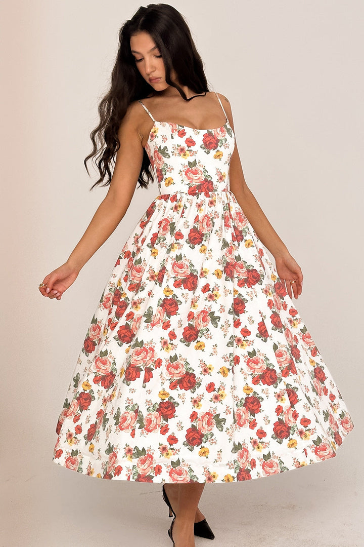 Florence Floral Patterned Midi Elbise