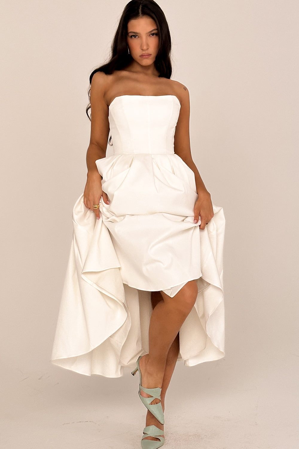 Audrey Strapless Classic Midi Elbise