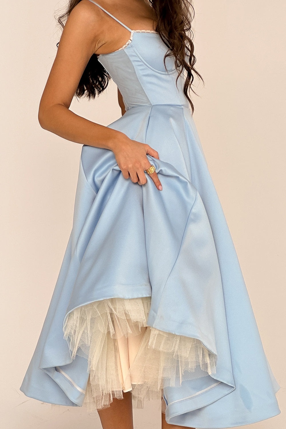 Celeste Sky Blue Graceful Gown Midi Elbise