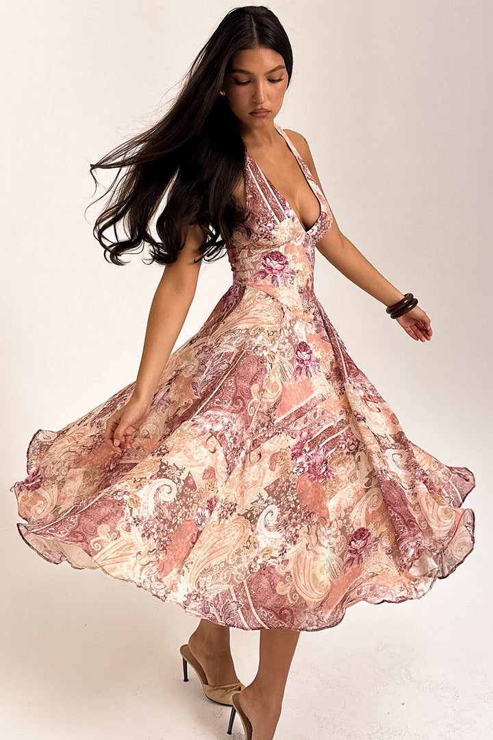 Elara Paisley Dream Midi Elbise