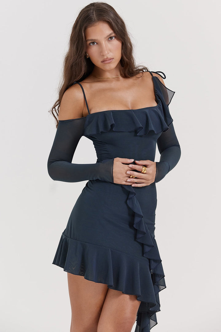 Eden Ruffle Sleeve Asymmetric Mini Elbise