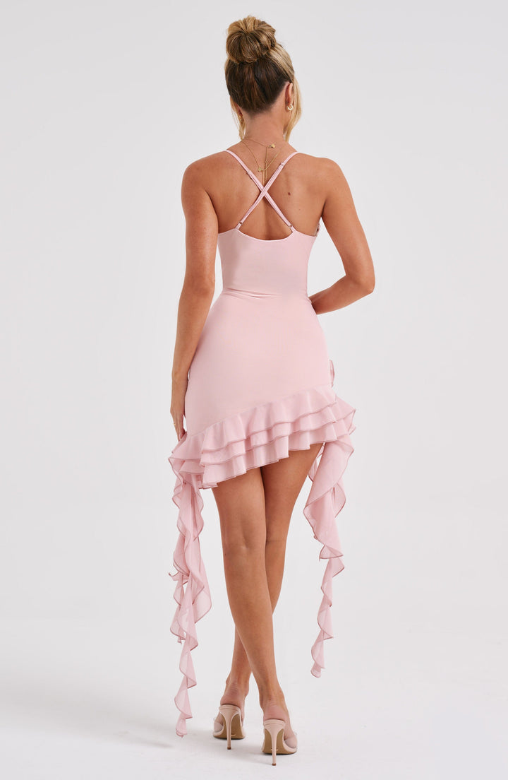 Blush Ruffled Blossom Mini Elbise