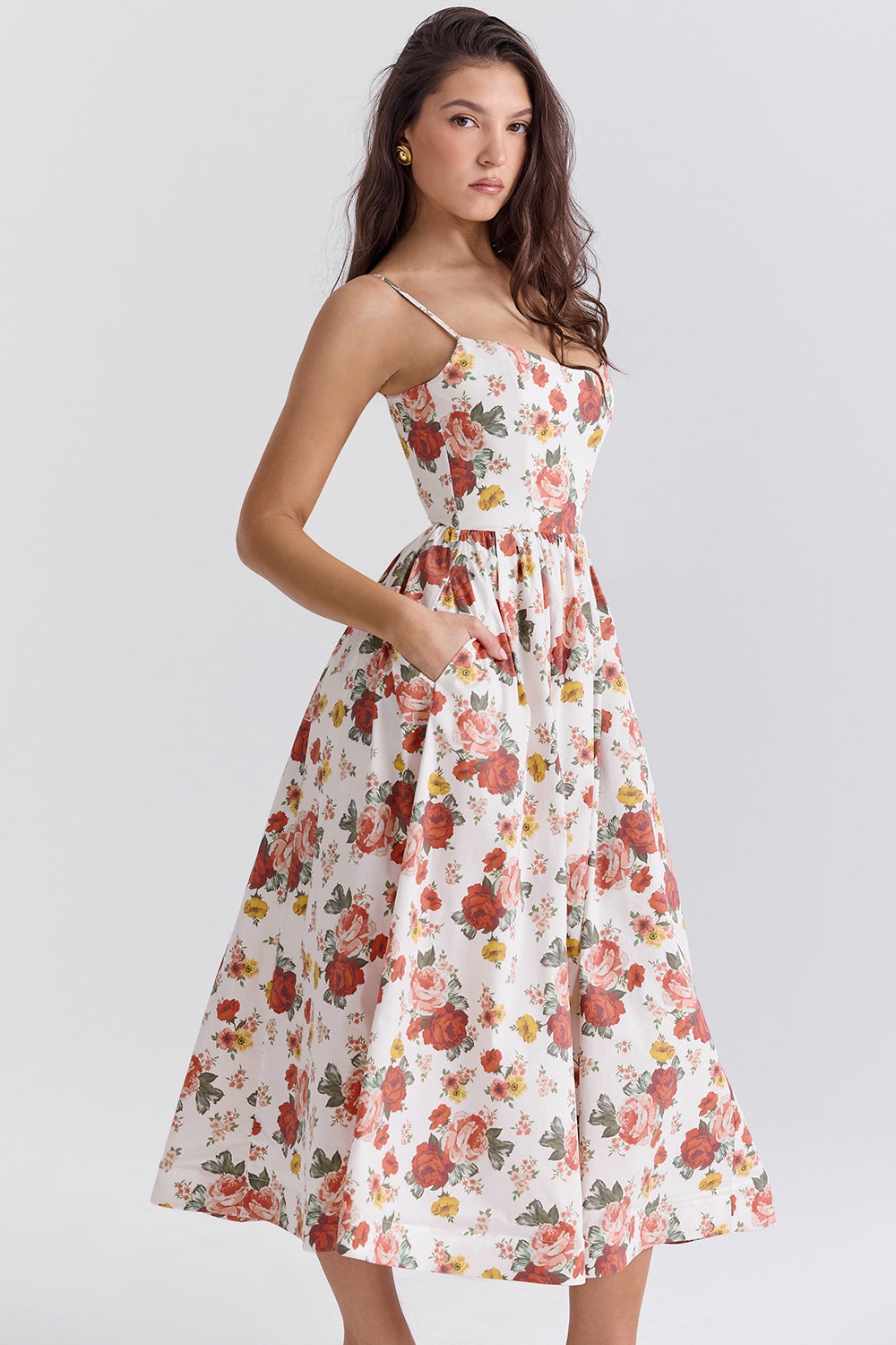 Florence Floral Patterned Midi Elbise