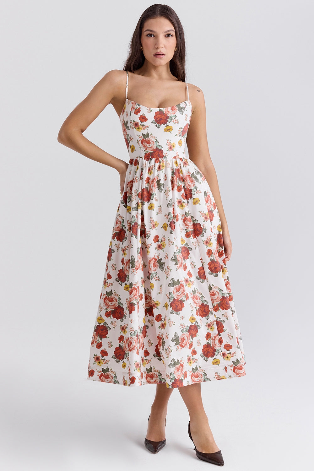 Florence Floral Patterned Midi Elbise