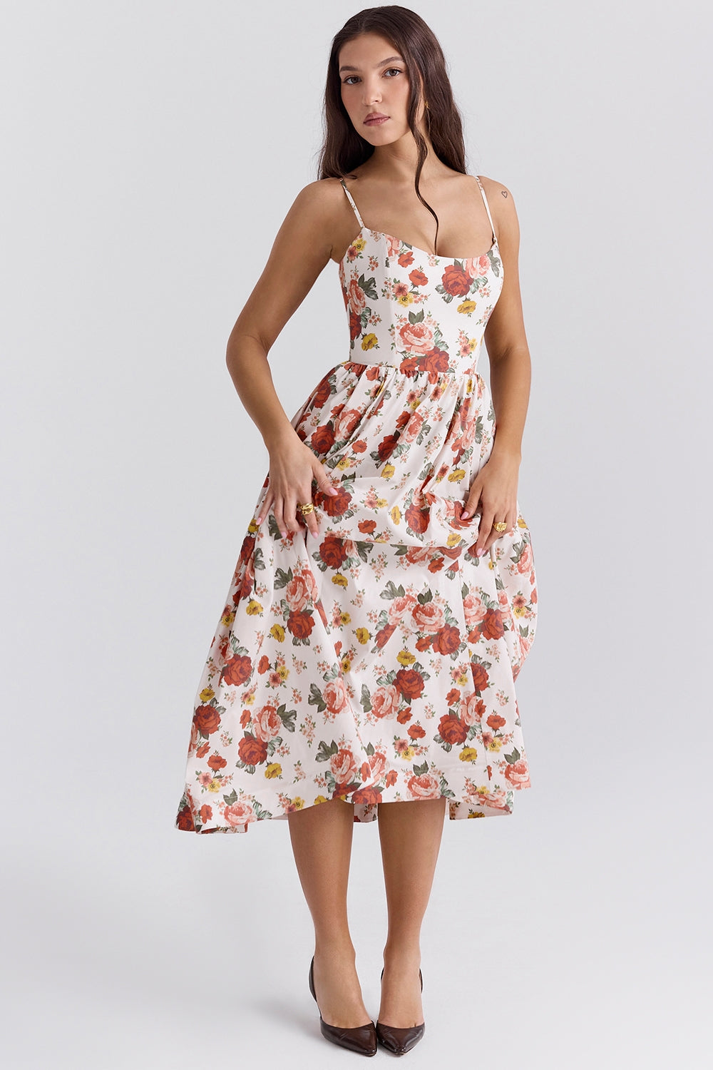 Florence Floral Patterned Midi Elbise